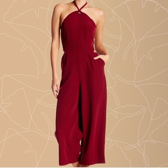 Romeo & Juliet Couture Pants - 🖤 Romeo & Juliet Couture Deep Red Halter Jumpsuit